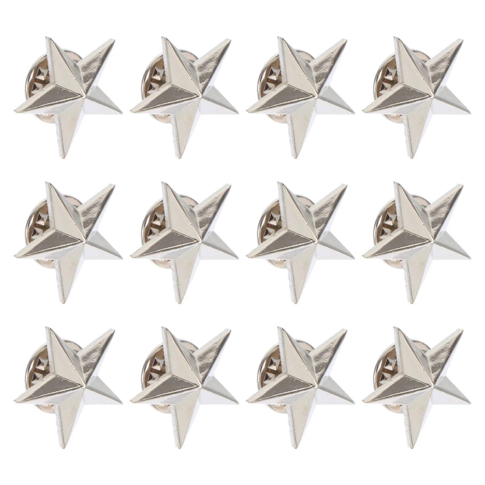 

12pcs Five-pointed Star Badges Silver Color Star Rating Badges Lapel Pins Decorations for Costume Party Role Props
