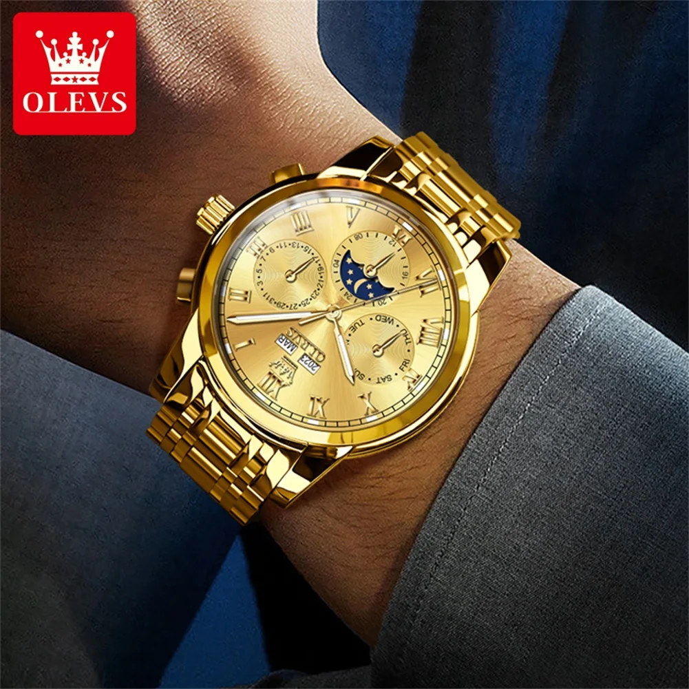 OLEVS 6692 Original Luxury Men's Wristwatch 24 Hour Moon Phase Perpetual Calendar Automatic Mechanical Watches for Man view 4
