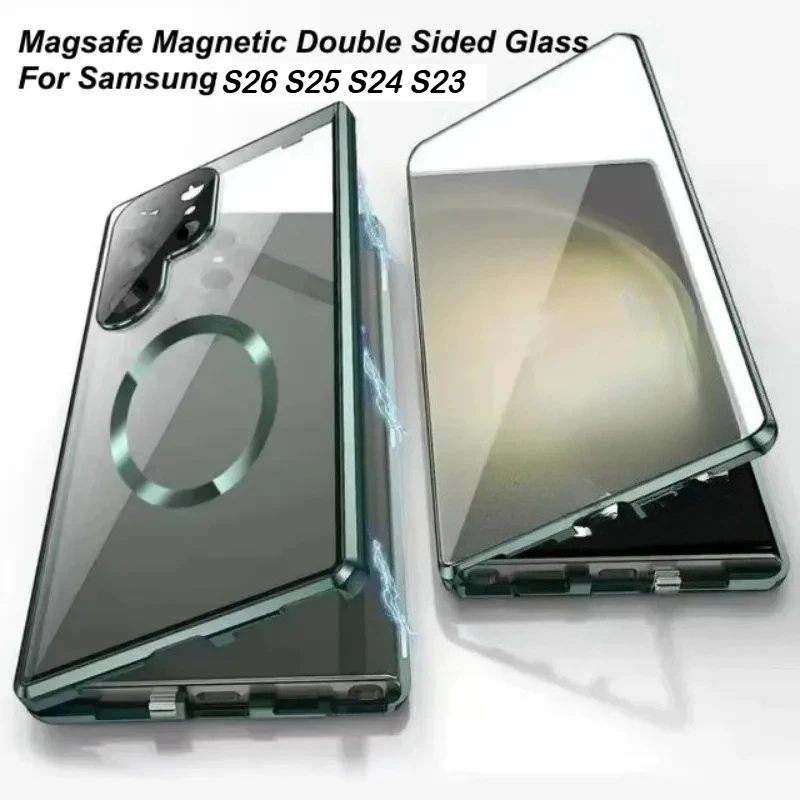

Metal Magnetic Double Sided Glass Snap for Magsafe Case for Samsung Galaxy S26 Ultra S25 Edge S24 S23 FE S22 Lens Protector Capa