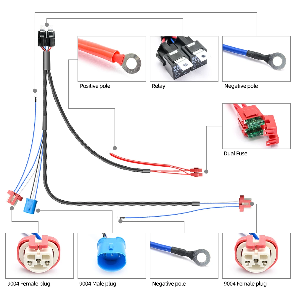 9004 HB1 14AWG 240W 20A Headlight Relay Wiring Harness Conversion Kit For Jeep Grand Cherokee ZJ For Toyota Pickup For Nissan