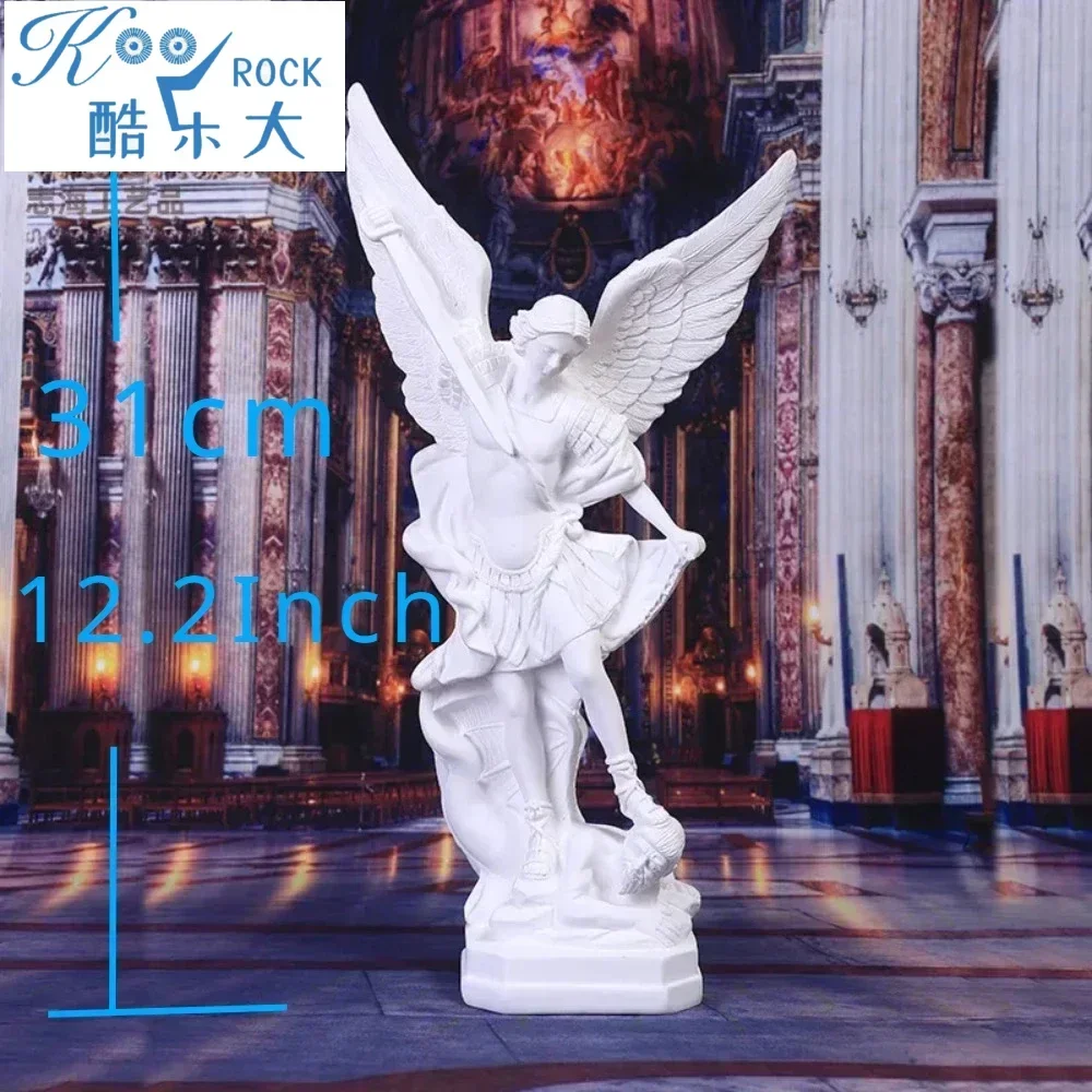 White Saint Michael's Angel Statue,Pure White Guarding Justice,Home Blessing Decoration,Guardian of Eden Resin Crafts Gift