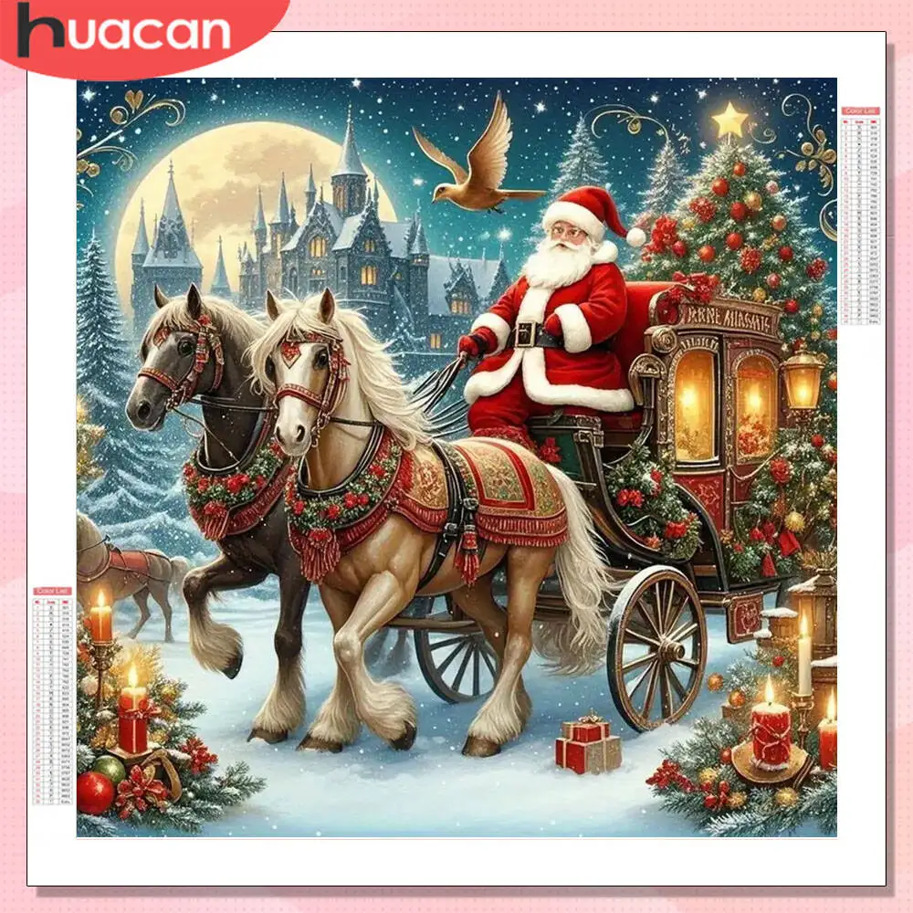 HUACAN 5D-Diamantgemälde, Weihnachtsmann, Weihnachten, voller Platz, runder Bohrer, Wanddekoration, Mosaik, Winterhaus