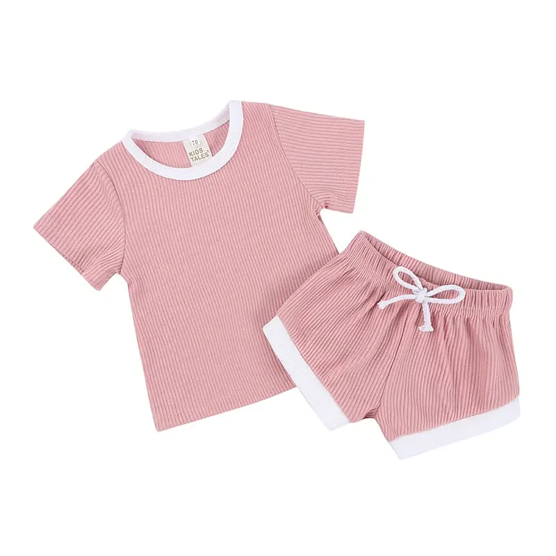 

Solid Color Kids Clothes Girls Outfit Cotton Short Sleeve Tops+Shorts 2 PCS Summer Children's Girl Clothing Sets 1-4 Years