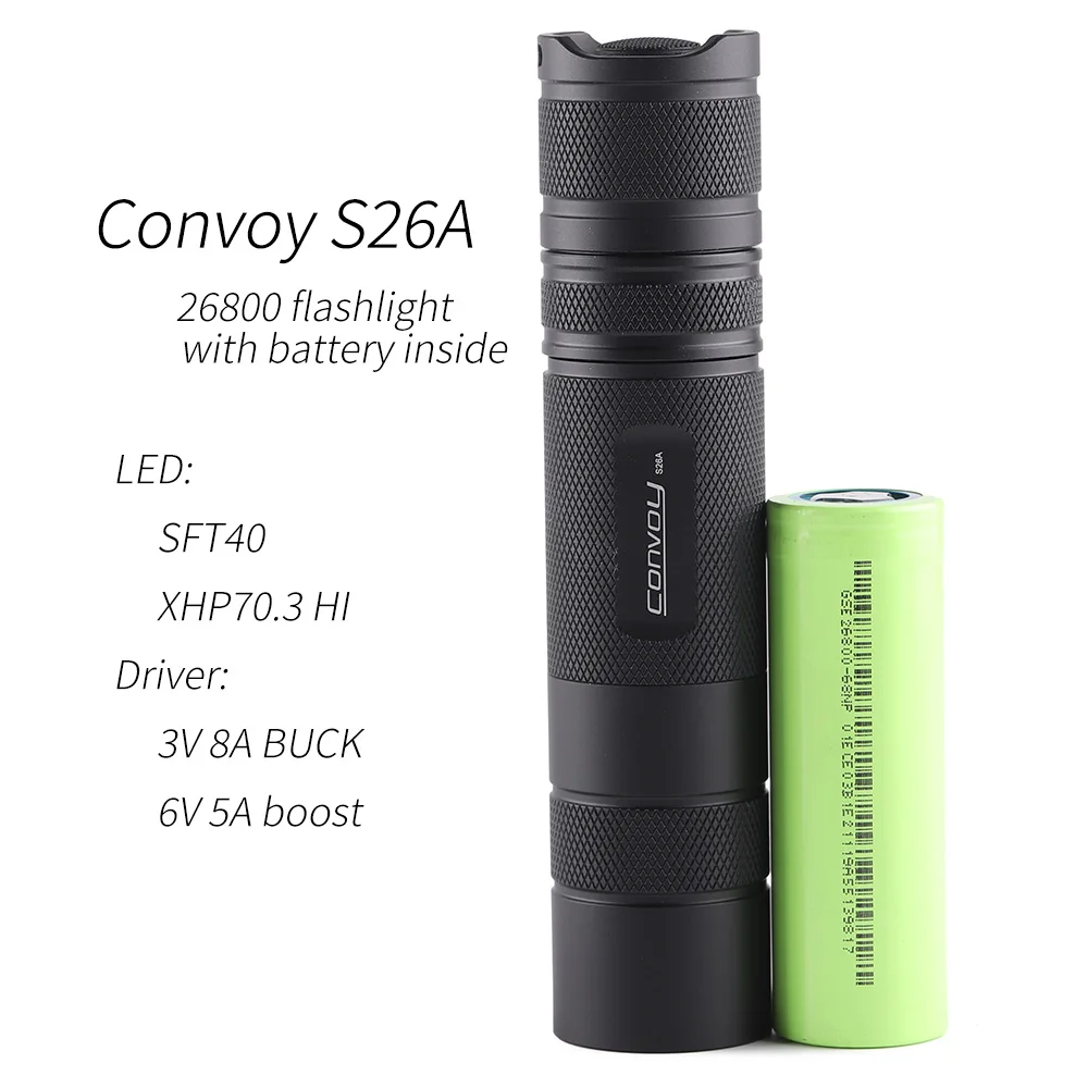 Convoy S26A 26800 LED flashlight,XHP70.3 HI,SFT40,max 4000LM,Outdoor portablem long runtime,for Home Hiking Camping,with battery