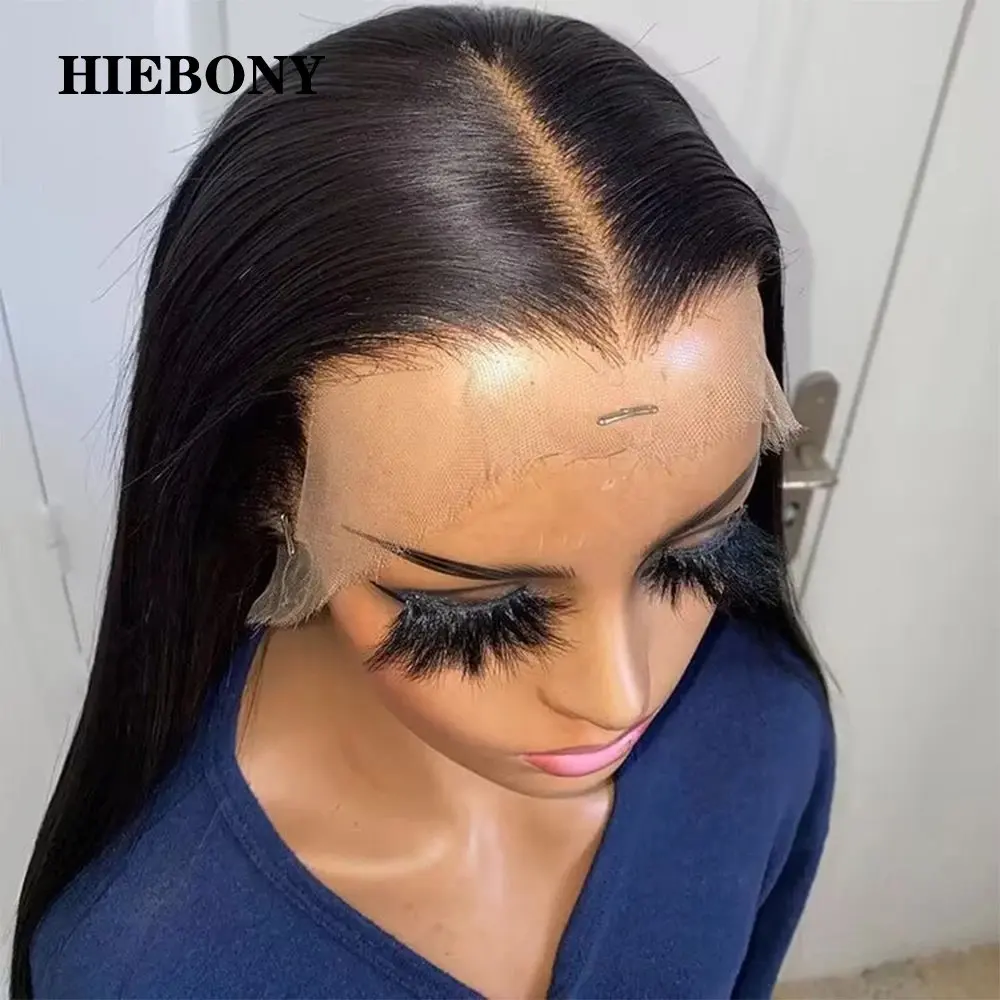 Natural Black 13x4   HD Lace Front Straight Pre Plugging 180 DensityWig Human Hair Closure for Women 26 Inch Human Hair Wig