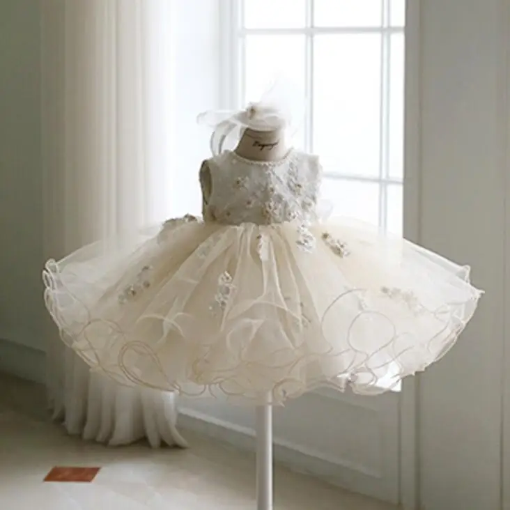 Girls Birthday Party Wedding Tutu Dress Piano Costume y520 High-End Beaded Lace Sleeveless Princess Ball Gown For Baby