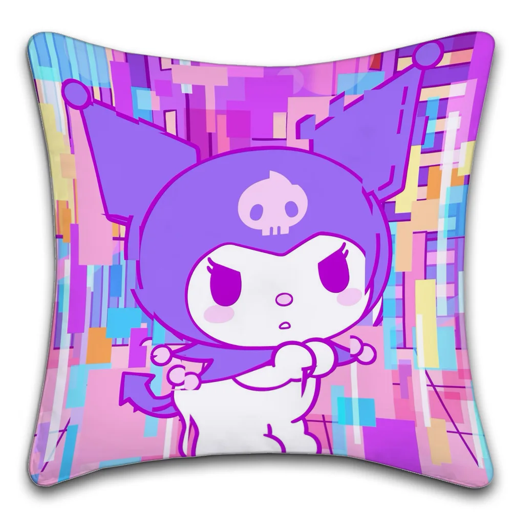 1PC Kuromi Sanrio Cute Pillow Case Short Plush Double-Sided Printing Home Machine Washable in Warm Winter Cushion Cover