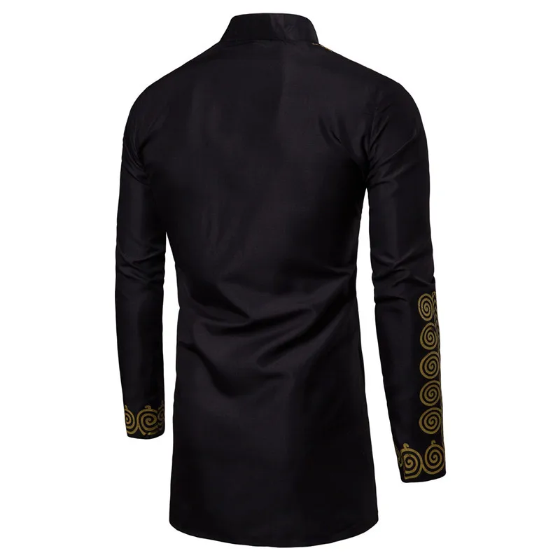 African Men's Shirt Metallic Print Tops Long Sleeves Ethnic Casual Outfits African Traditional Clothes Wedding