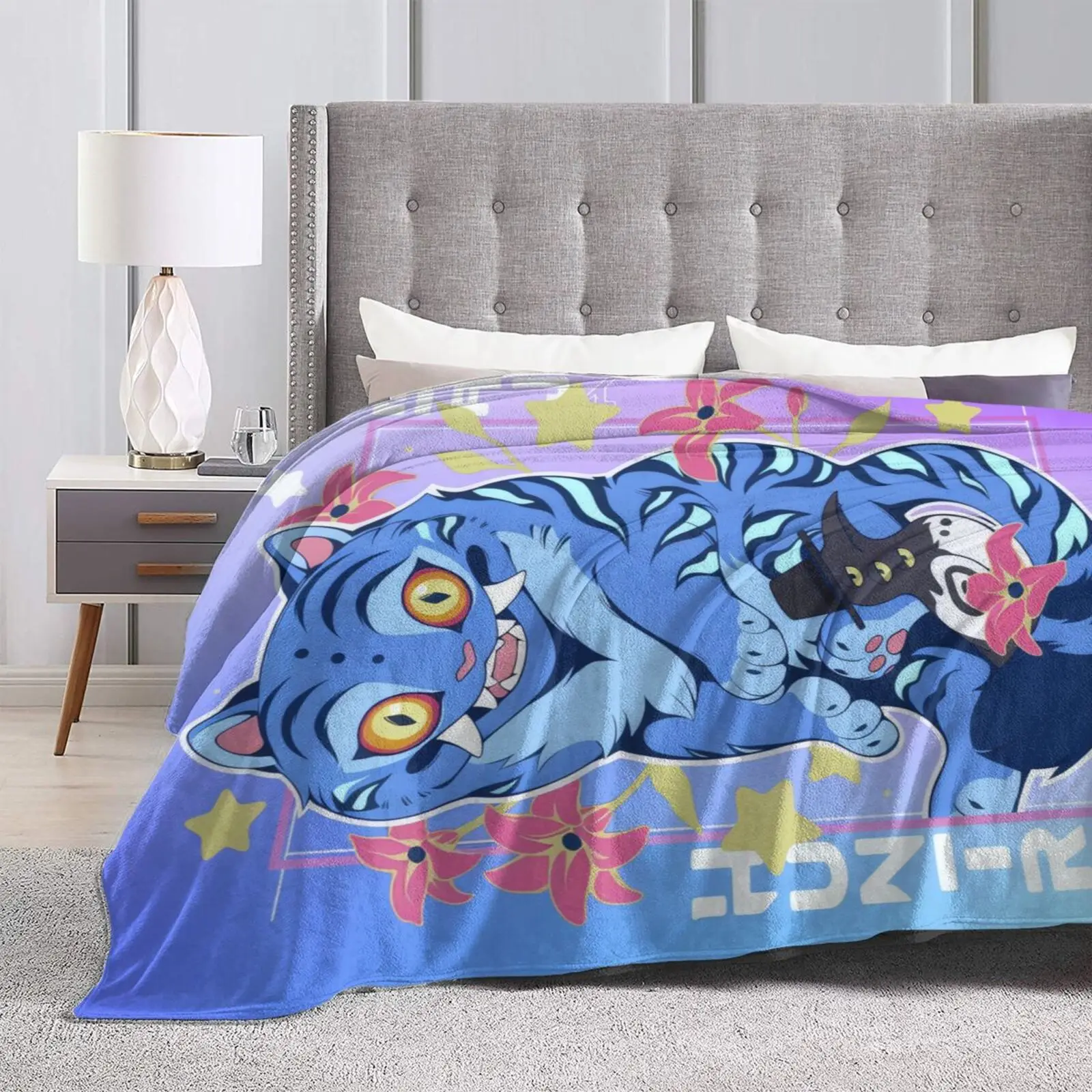 أنيمي النمر شيطان هنتركس دافئ الفانيلا بطانية ، جميل K-Pop شيطان هنتر أنيمي الدافئة رمي بطانية لغرفة المعيشة ، ديكور المنزل