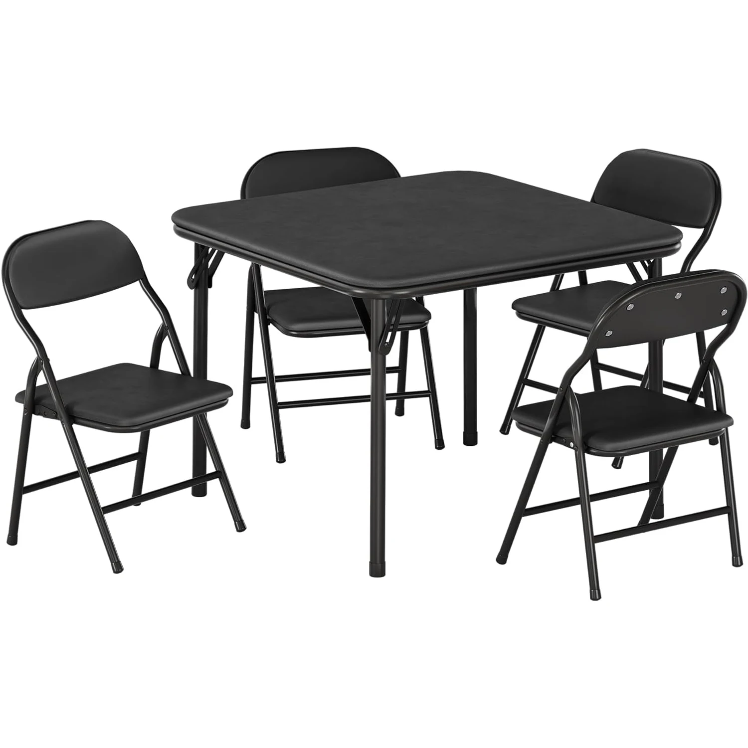 5-Piece Kids Folding Table and Chairs Set, Square Table | Foldable Children's Activity Table & Chair Set, Upholstered Chairs, Waterproof PU Top, No Assembly, Toddler Furniture, Black