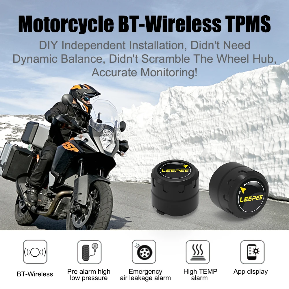 Motorcycle TPMS 2 Sensors Bluetooth 4.0 5.0 Tire Pressure Monitoring System Pit Bike Tyre Tester Diagnostic Set Moto Accessories