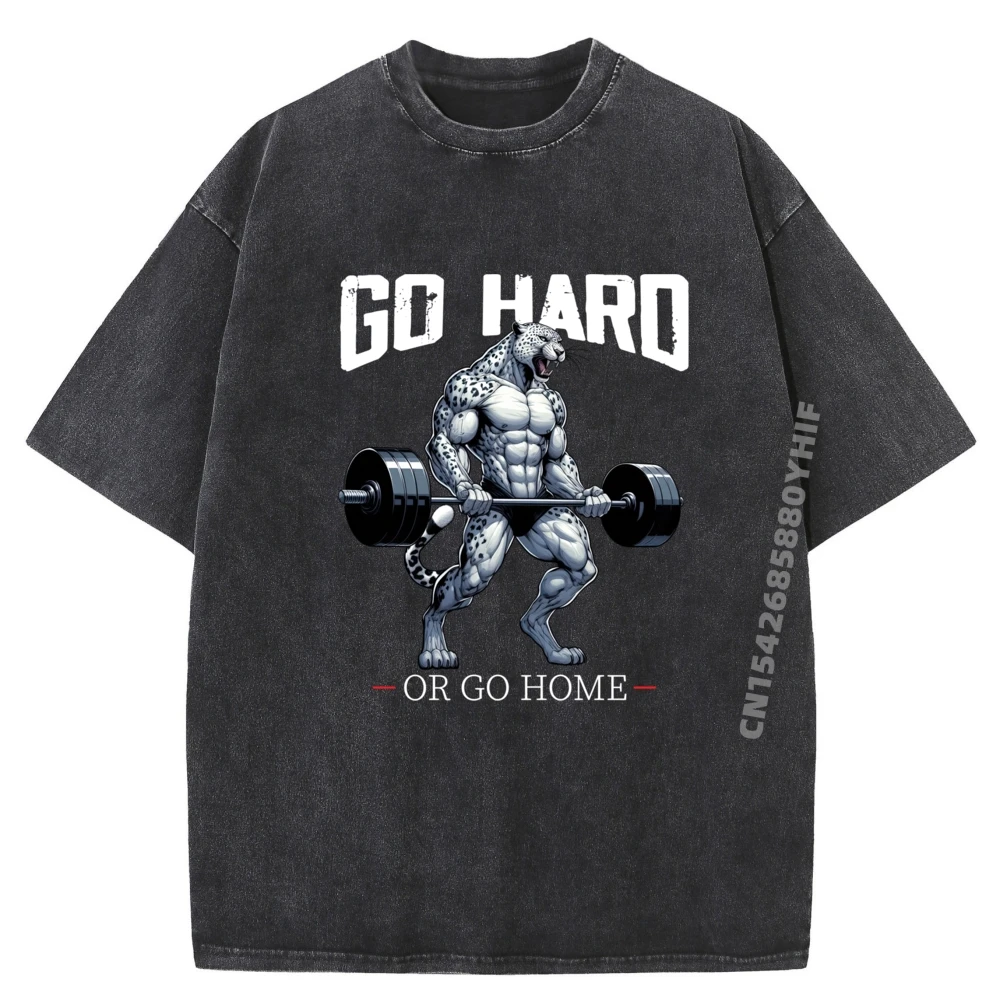 

Go Hard Or Go Home Белая леопардовая тяжелая атлетика Фитнес Тренажерный зал Красная и черная футболка с рисунком Роскошная дизайнерская стираная рубашка