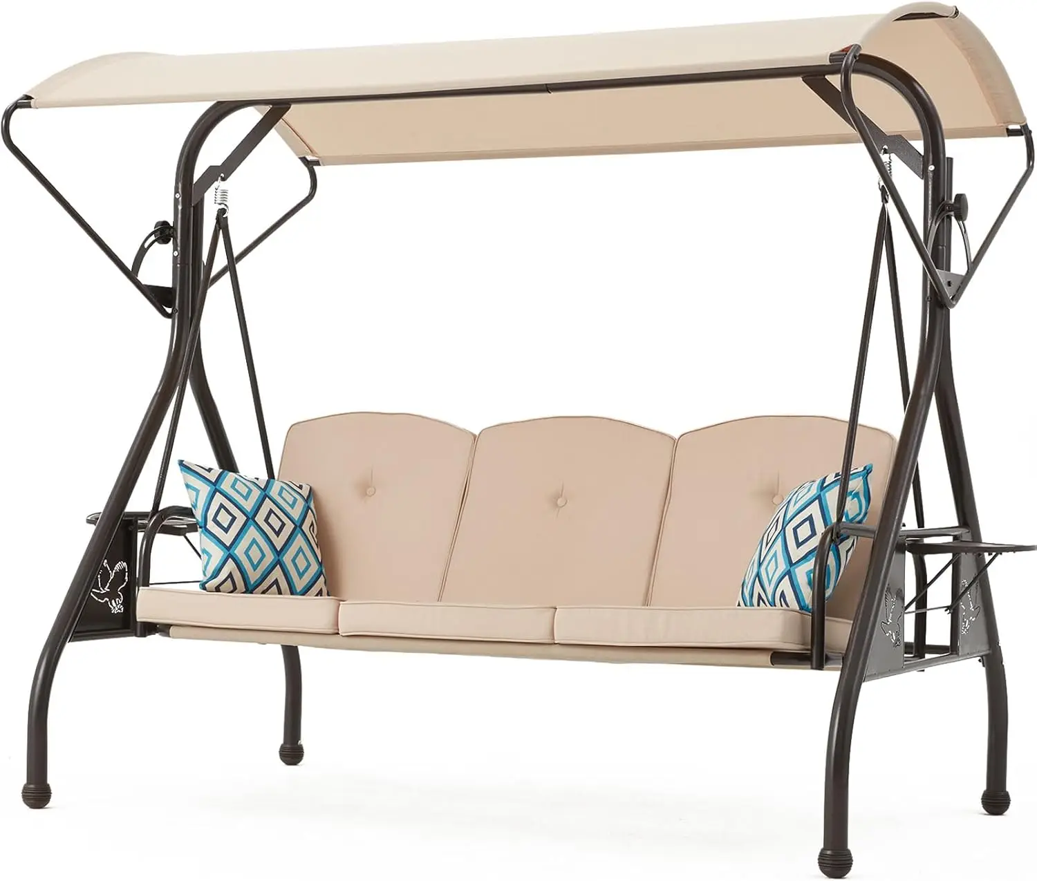 

3-Seat with Stand, Patio Swing with Canopy, 2 in 1 Porch Swing Bed & Patio Swing Chair for Adult, w/Extra Pillows and Cup Holder