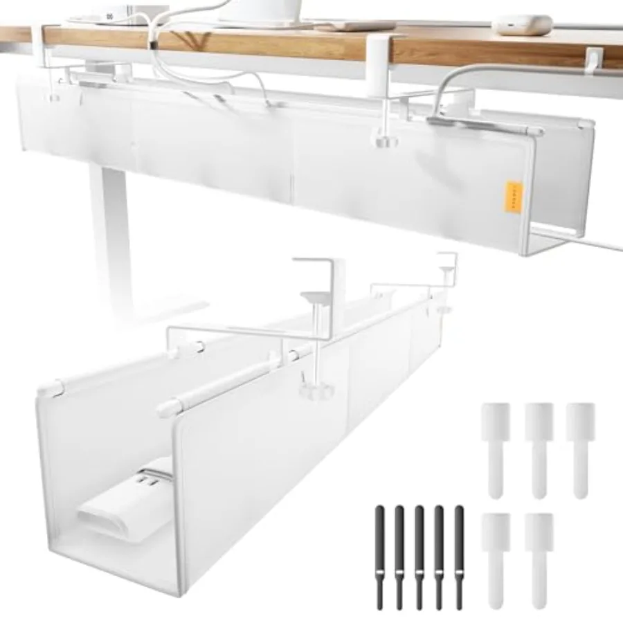 

Under Desk Cable Management Tray for Standing Desk, Eco-Friendly Canvas Material, Black, No-Drill Installation with Included Ca