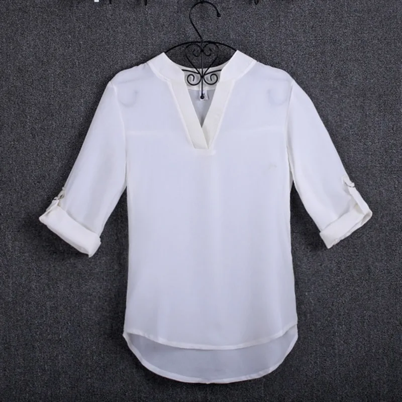 Large size 5XL blouse long-sleeved V-neck elegant ladies chiffon shirt top fashion office work shirt