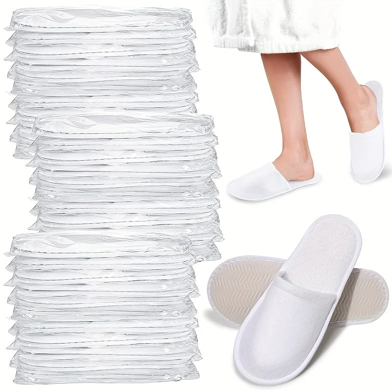 

10 pairs of disposable guest hotel travel spa slippers, single use bulk slippers, anti slip closed toe indoor slippers, size 42,