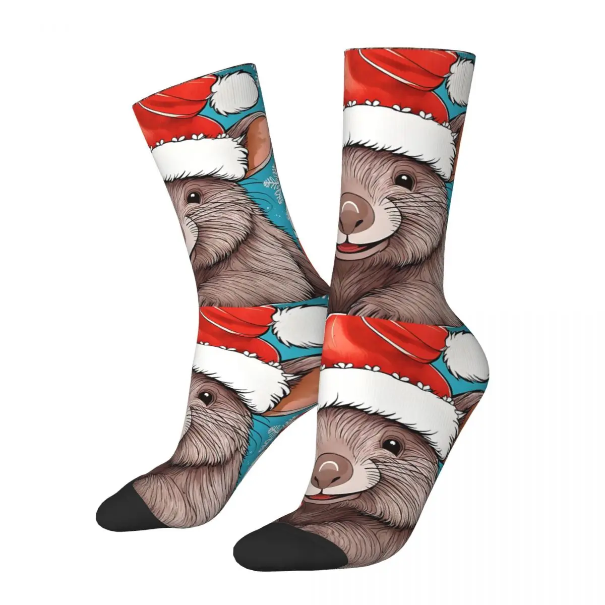 Happy Men's Socks Cute Wombat Christmas With Hot Cocoa Vintage Harajuku Hip Hop Novelty Pattern Crew Crazy Sock Gift Printed