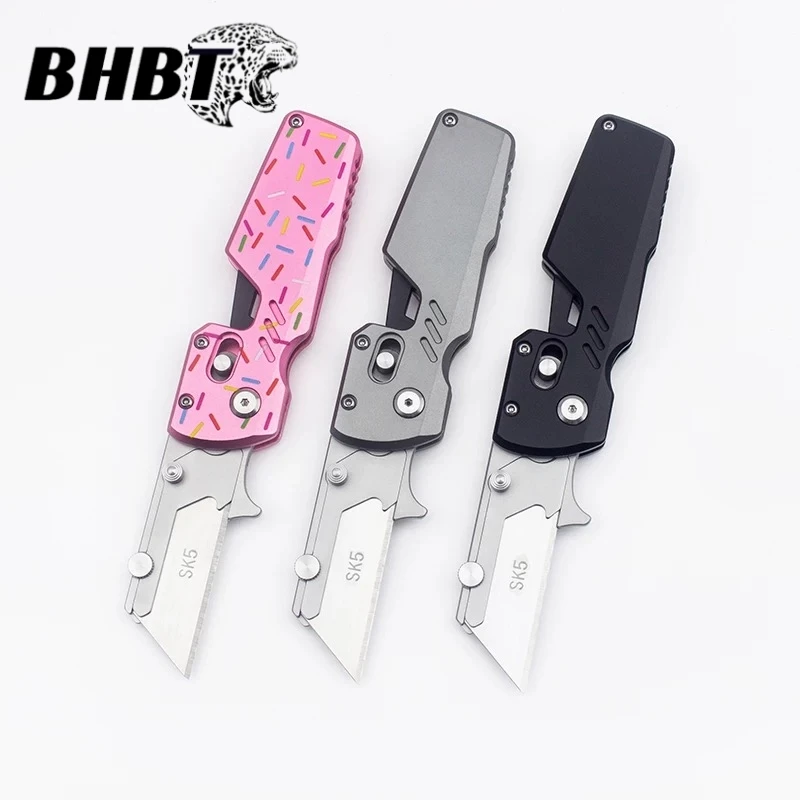 BHBT NEW EDC Donut Aluminium Alloy Outdoor Mini Folding Knife Utility Knife Portable Single-handed Quick-opening Courier Knife