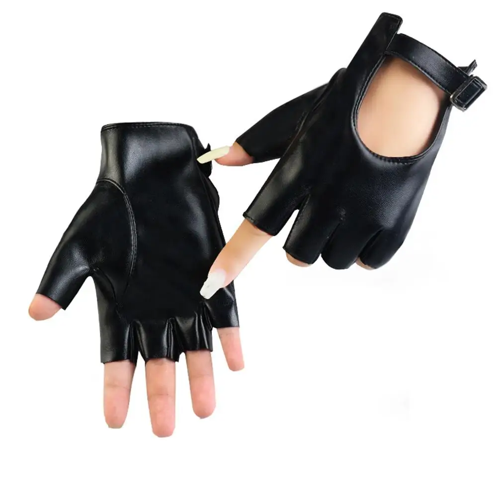 

Men Women Cycling Gloves PU Leather Driving Half Finger Gloves For Women Fashionable Hollow Out Motorcycle Riding Short Gloves