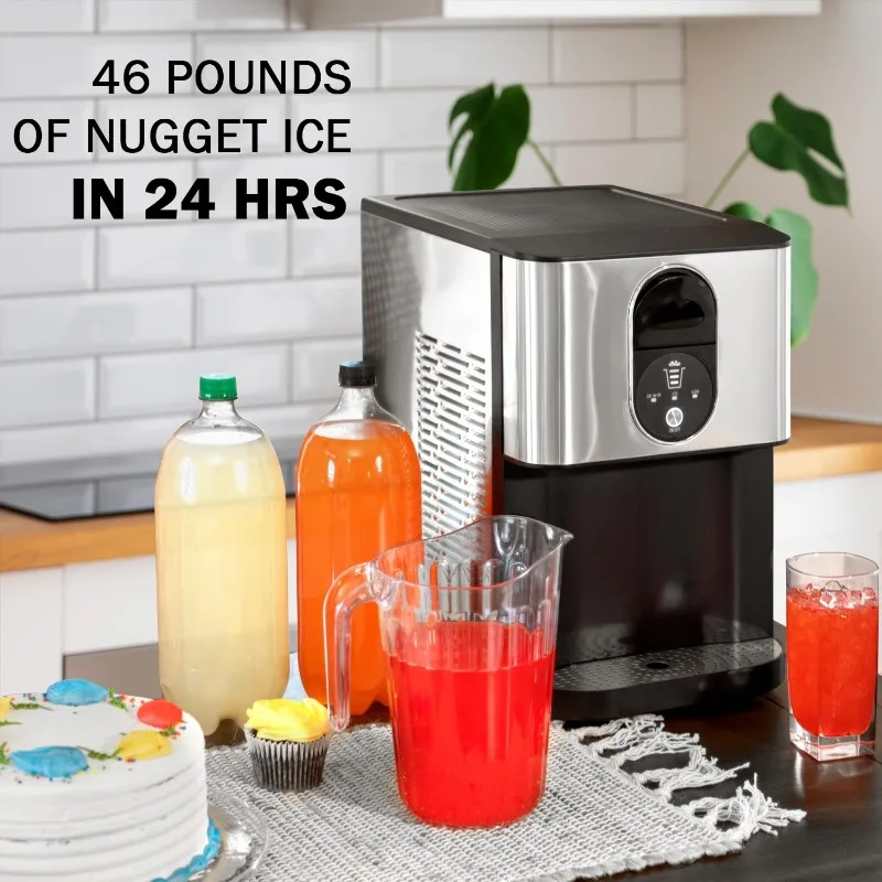 Self Dispensing Nugget Ice Maker Countertop, 46LB Per Day Automatic Chewable Ice, 1.8LB Per Hour