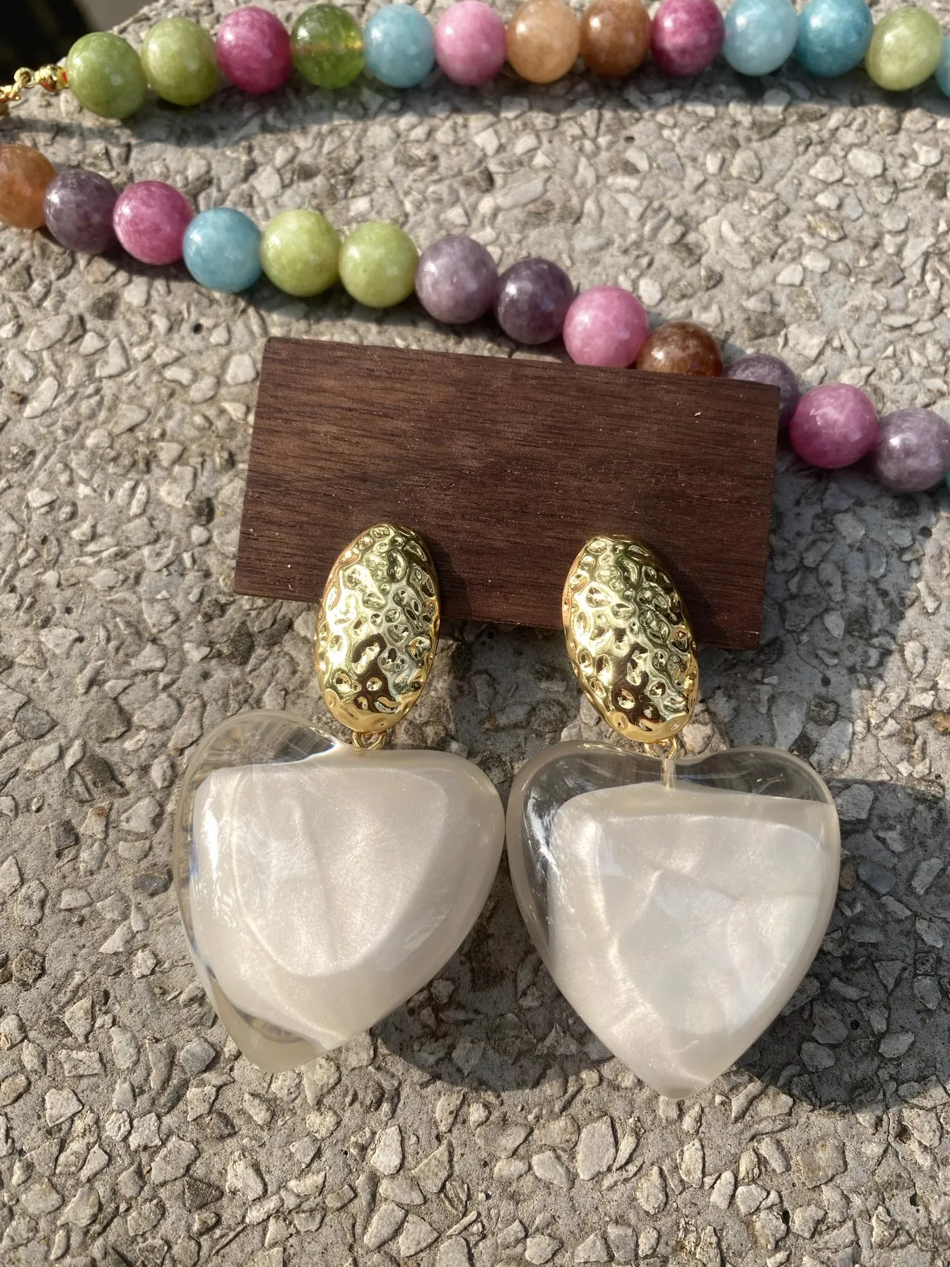 Brass With 18K Resin Heart Drop  Earring Women Jewelry Punk Designer Runway Rare Simply Gown Boho Japan Korean