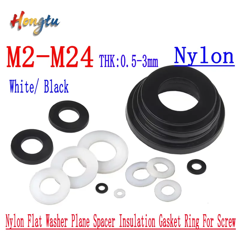 

White/ Black Plastic Nylon Flat Washer Plane Spacer Insulation Gasket Ring For Screw 0.5~3mm M2- M24