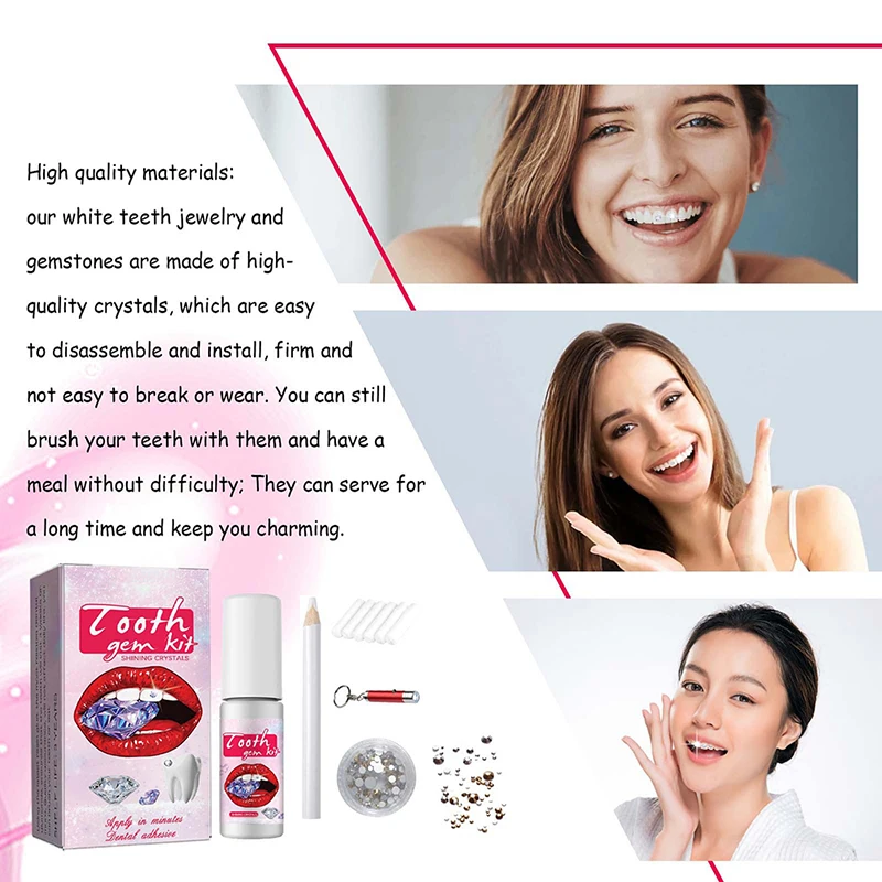 Tooth Gem Set White Dental Jewelry Beautiful Easy To Remove Easy To Install Sturdy DIY Tooth Gem Set With Curing Light And Glue