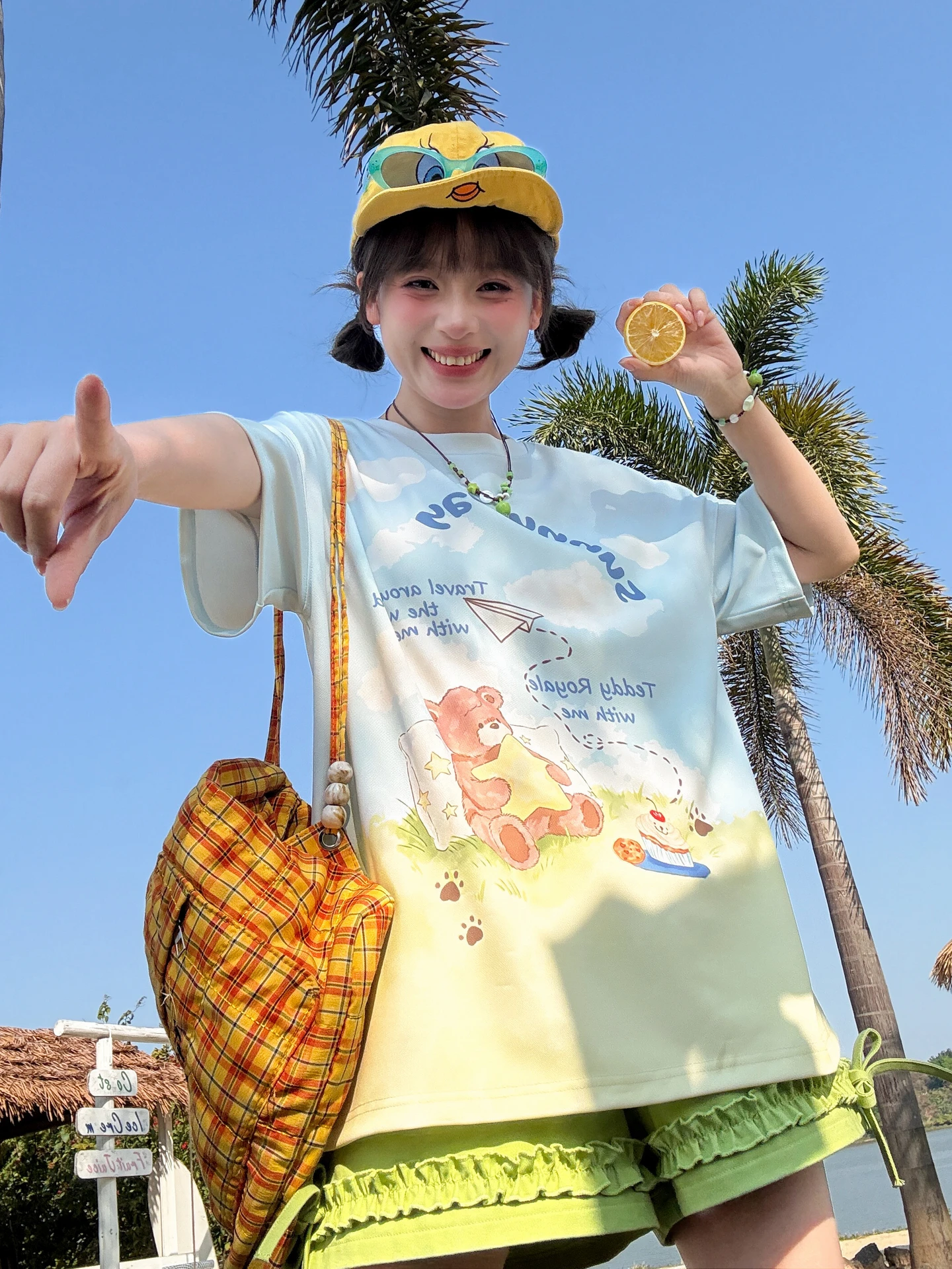 Cute Bear round Neck Short Sleeve Loose Women's T-shirt Summer New Design Sweet Style Forest Girl Tribe Top Casual Fashion