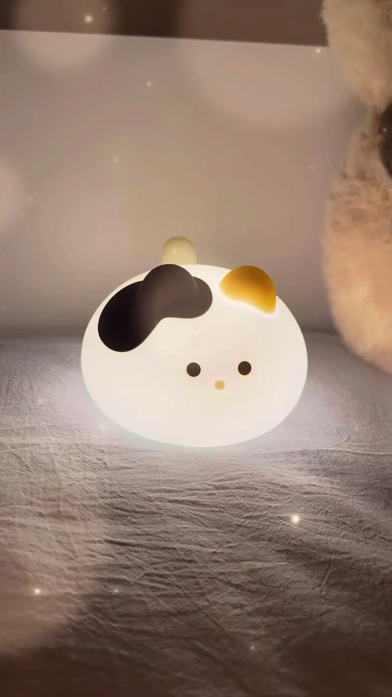 Luz nocturna de silicona Lucky Cat, luz para dormir para compañero de cabecera de dormitorio, brillo ajustable de 2 niveles, regalo de cumpleaños y Año Nuevo