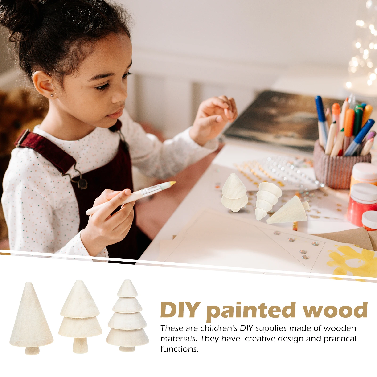

9 Pcs Wooden Christmas Tree Ornaments Crafts Decor Unfinished Decoration Paintable Cutouts Blank Tool for