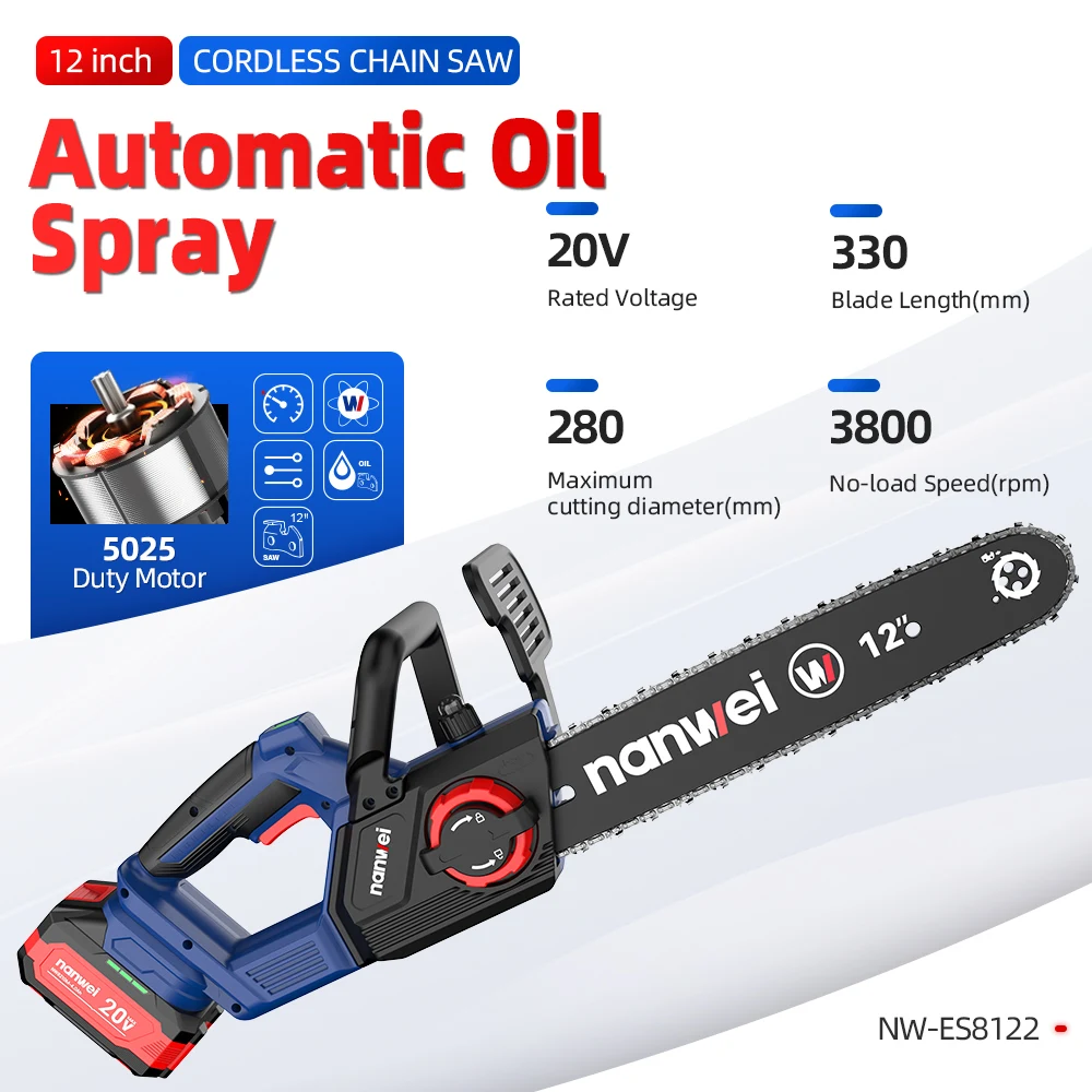 Nanwei Brushless Industrial Electric Chain Saw DIY Set For 12\'\'  Woodworking Tool Outdoor Logging Machine