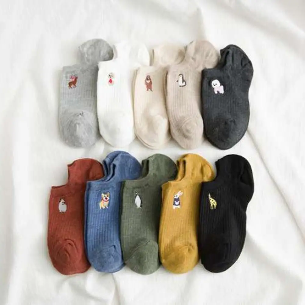 10Pairs الكرتون رقيقة قارب الجوارب الحيوان التطريز الحلو الجوارب القصيرة عدم الانزلاق المطاط الجوارب غير مرئية الكاحل الجوارب الشارع الشهير #4