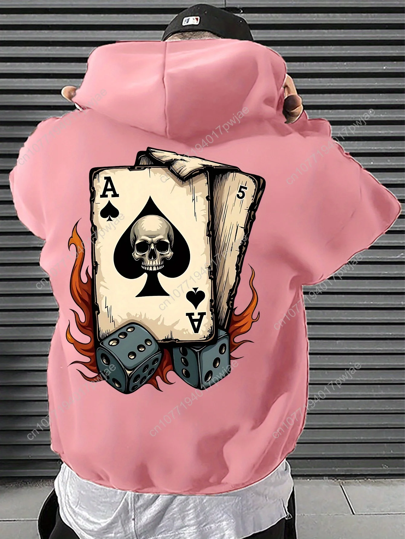 Moletom com capuz masculino com estampa de cartão de pôquer, suéter com capuz de ajuste regular para noites de pôquer, streetwe casual para todas as estações