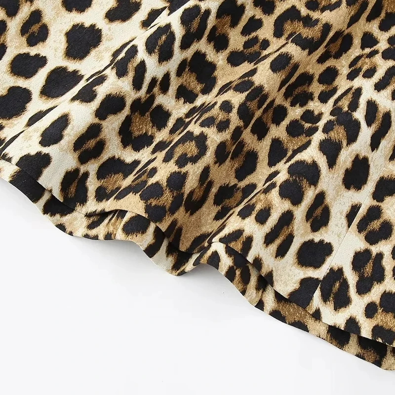 TRAF-Robe Imprimé Léopard pour Femme, Col Rond, en Fibre Précieuse, Chic et Élégante, Nouvelle Collection Été 2024