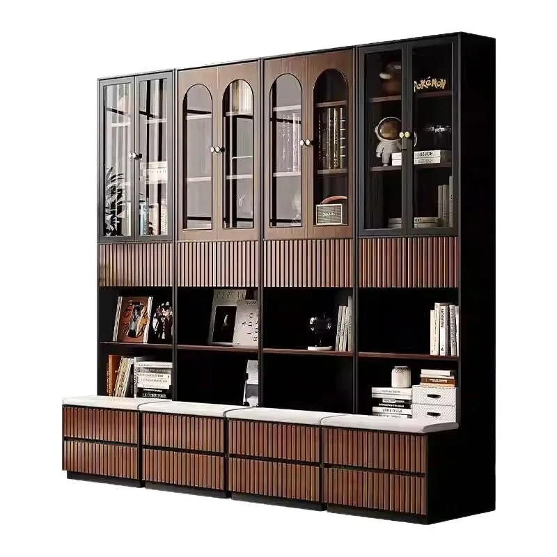 

Retro style card holder bookcase combination whole wall integrated floor glass bookshelf file display cabinet