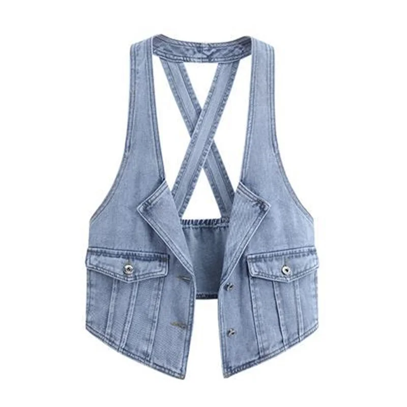 

Cowboy Vest Women's Summer Vest Coat Short Waistcoat Hanging Neck Vest Wearing A Small Fragrance Shawl Outside The Female Tide