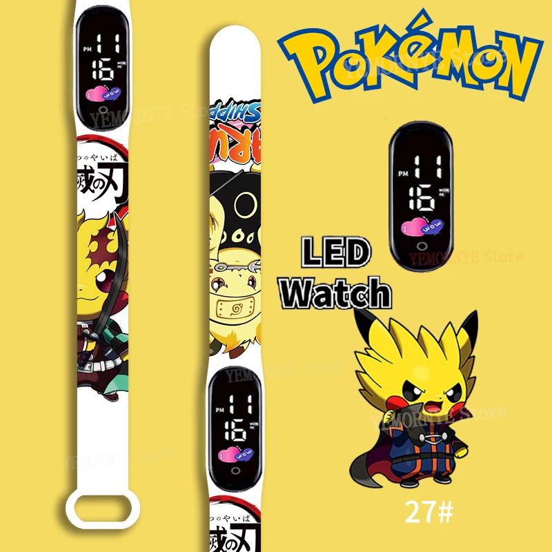 

New Pokemon Digital Watch Anime Pikachu Squirtle Eevee Charizard Student Silicone LED kids Sport Wristband Waterproof Watch Toy