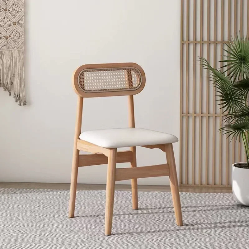 

Ins Nordic Designer Chair with Backrest Solid Wood Imitation Rattan Chairs Cafe Study Leisure Dining Chairs Multi-scenario Use