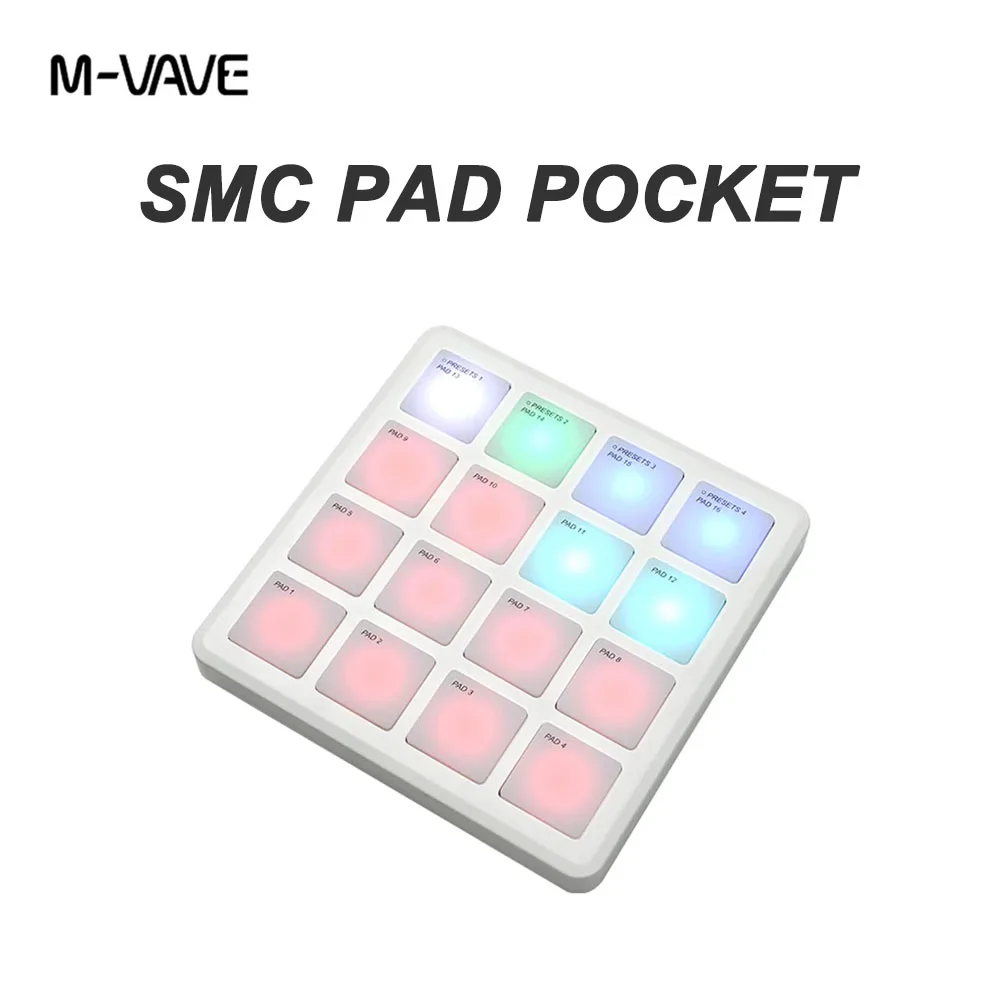 M-VAVE SMC PAD Pocket,Portable Wireless MIDI Controller 16 Pads USB-C Interface Percussion Tools