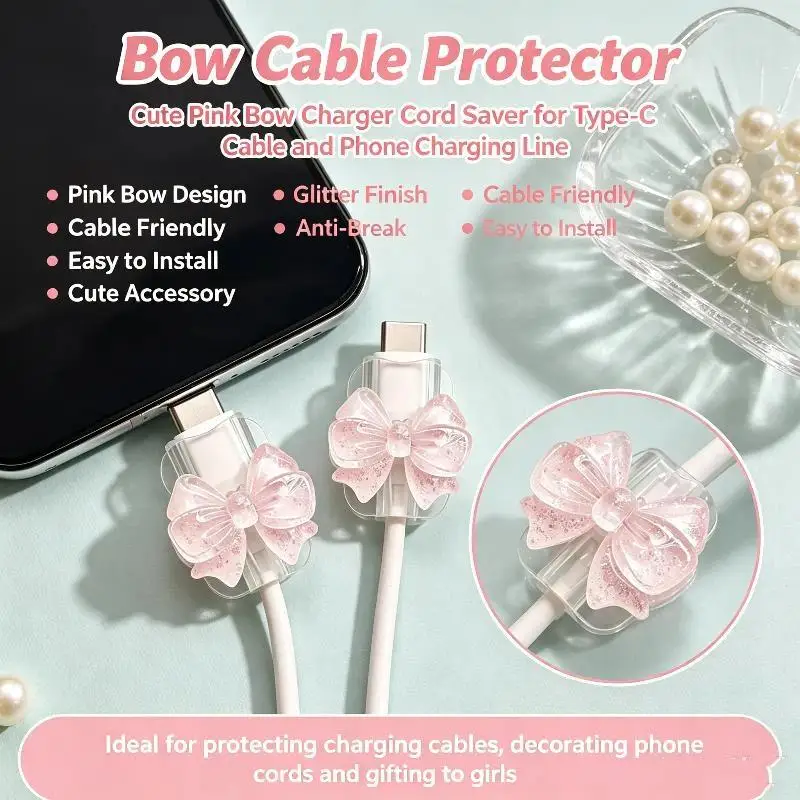 ∘1 Pair Cute 3D Bow Change Charger Protector Cover Charger Line Protectors Organizer Winder Protector Cover Accessories