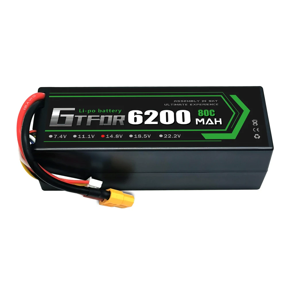 GTFDR Lipo 4S Battery 14.8V 6200mah 80C T Deans XT60 EC5 XT90 XT90-S Hard Case For 1/10 1/8 Buggy Car Airplanes Boats RC Part