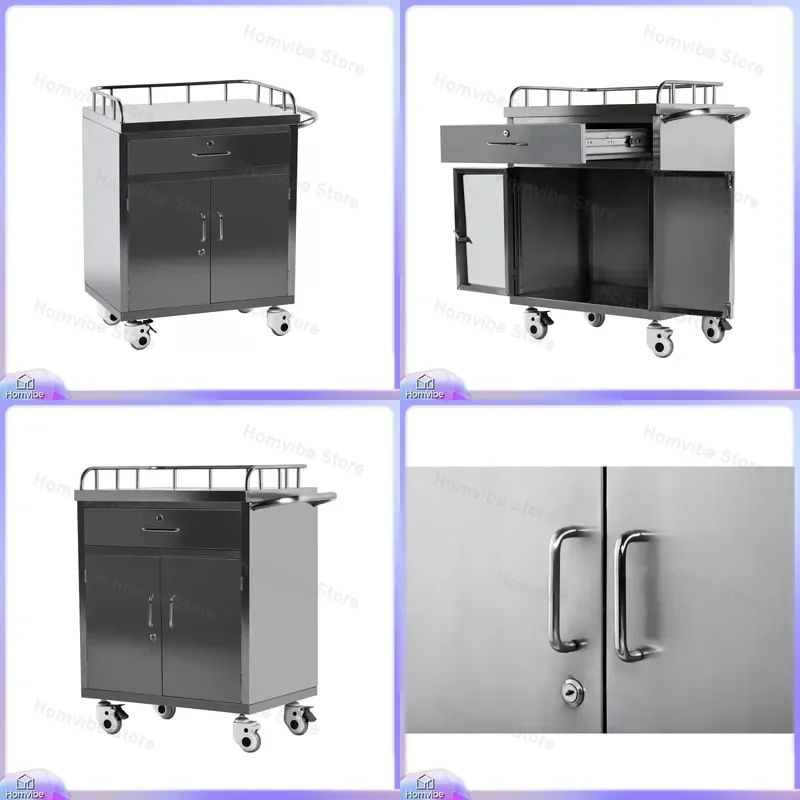 

Medical Instrument Trolley with Drawers Stainless Steel Hospital Cart for ICU ER Lab Nursing Equipment Mobile Utility Cart