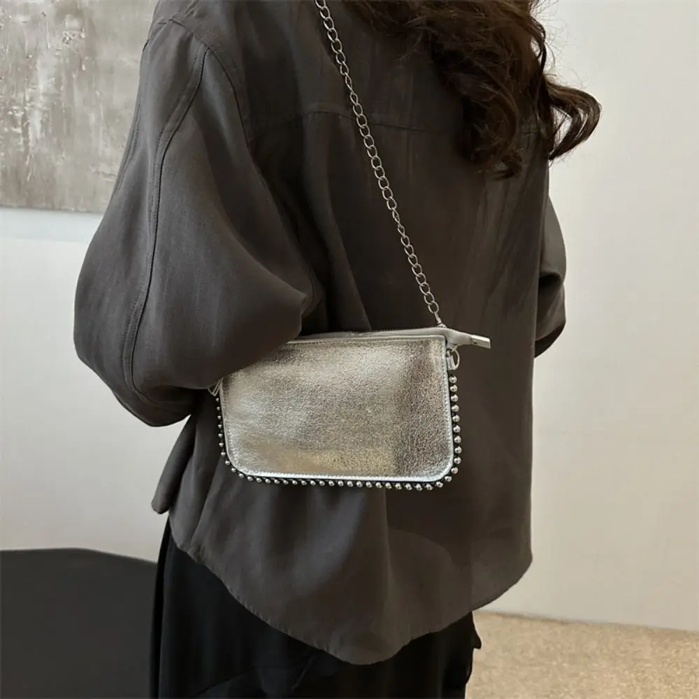 

Fashion Pu Leather Underarm Tote Bag Korean Style Square Vintage Shoulder Bag Colorful Rivet Luxury Handbag Outdoor