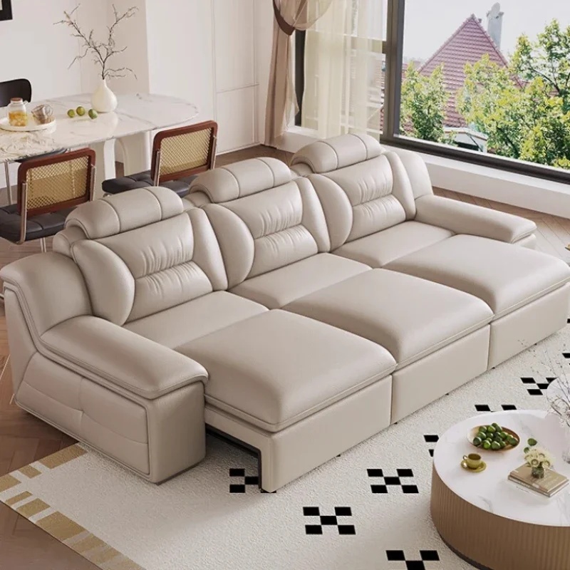 

Dual Use Recliner Sofas Bed Sleep Genuine Leather Modern Folding Sofa Bed Tatami Designer Divano Soggiorno Living Room Furniture