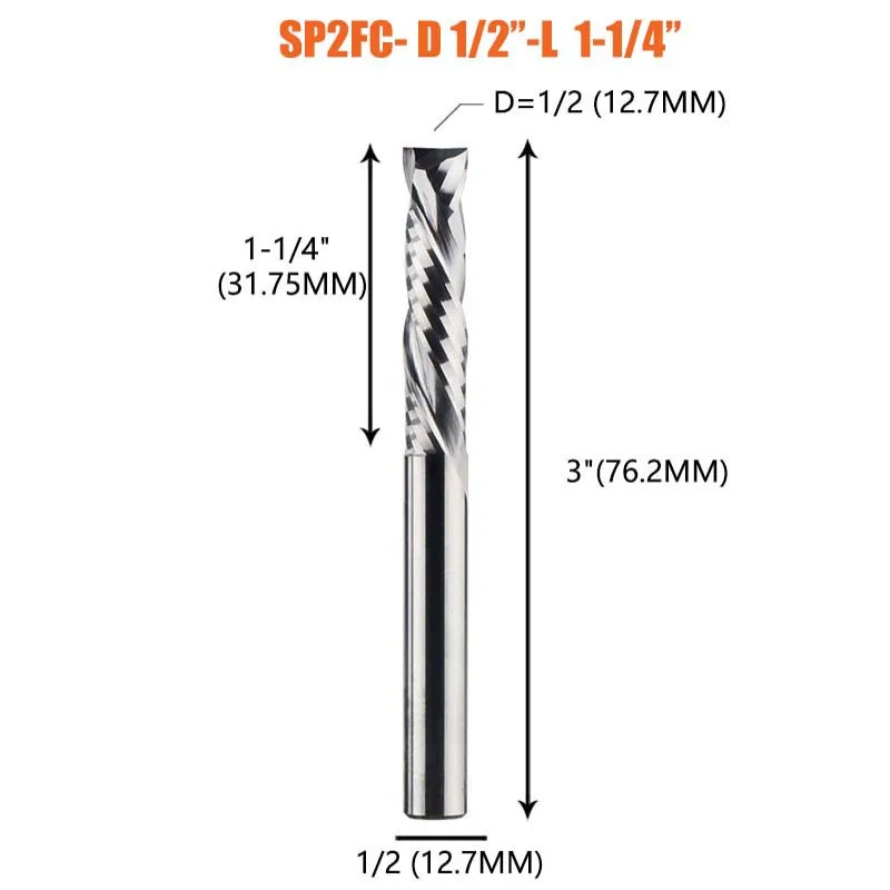 Dreanique 1 st 1/8", 1/4", 1/2 "Schacht 2 Fluiten Carbide Spiraal Compressie UP & Down Inch Maat Cutter Woordbewerking Frees