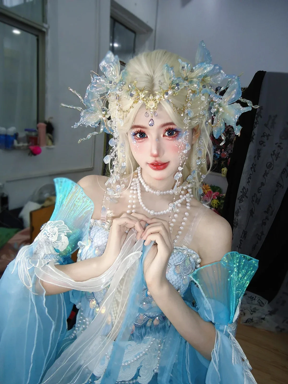 Xiuhe Hanfu إكسسوار للشعر شرابة الجبين سلسلة تاج السفر التصوير قزم حورية البحر الأميرة العروس فستان الزفاف غطاء الرأس #5