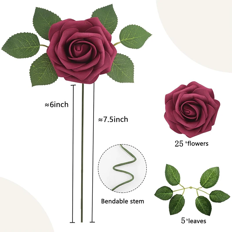 5/10/20 Stück künstliche Rosenblüten, künstliche Blumen, Schaumstoff-Rosen, mit Stiel für DIY-Hochzeitssträuße, Ornamente, Party, Heimdekoration – Detail 2