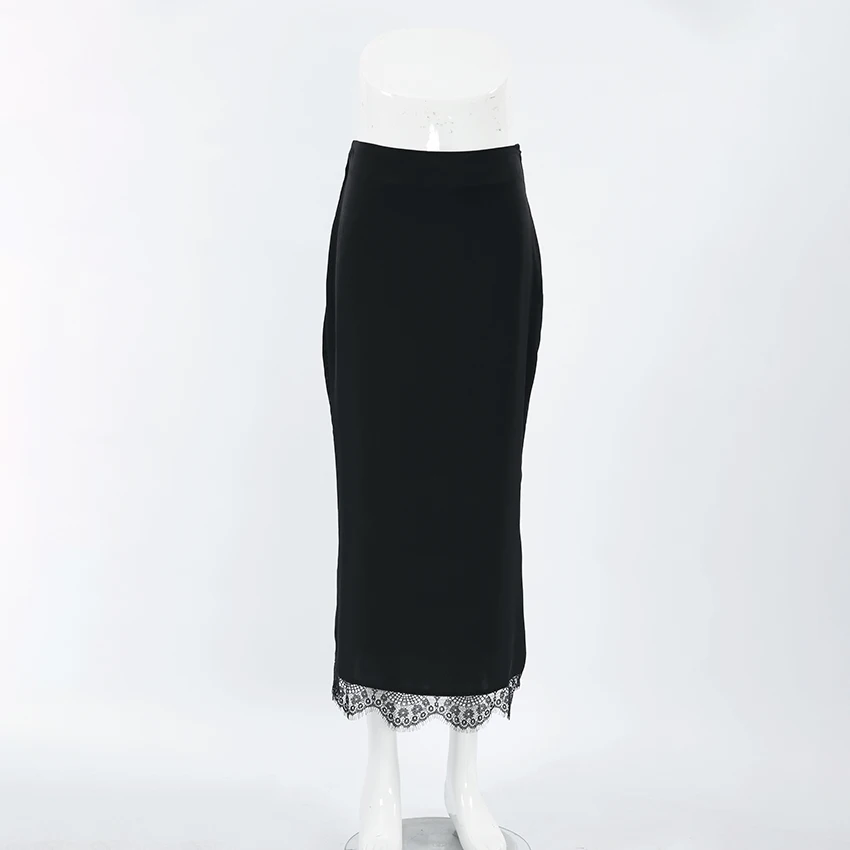 Женская Юбка-миди с высокой талией, черная элегантная юбка-годе, кружевная уличная длинная юбка составного кроя с высокой талией, весна-лето 2024