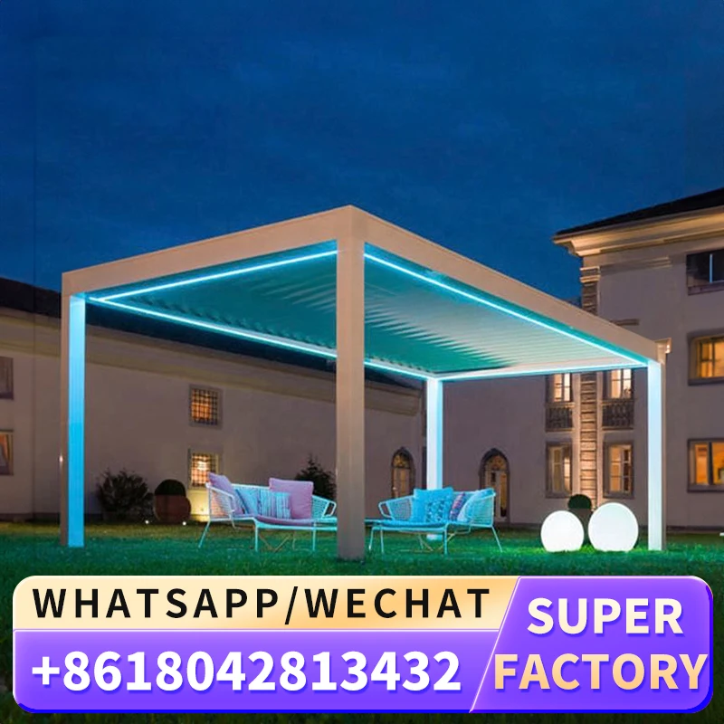 

Removable folding roof gazebo system waterproof motorised opening closing aluminium louvered electric retractable pergola roof