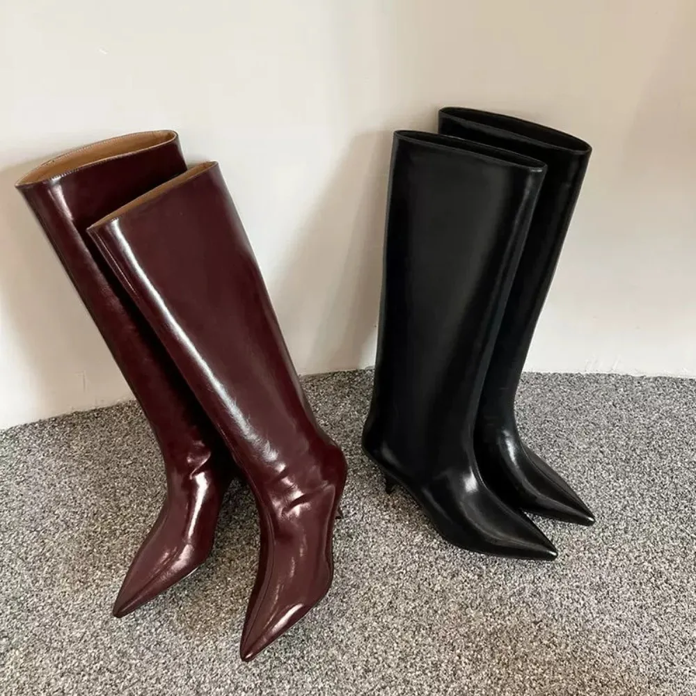 Winter New Fashion Knee-High Boots Women Pointed Toe Elegant Thin Low Heel Casual Ladies Pumps Shoes Long Botas Mujer